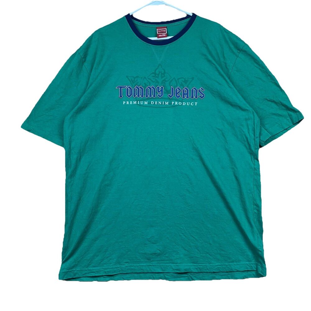 Tommy Jeans Hilfiger Red Label T-Shirt Men’s XL Green Made in Canada VTG Y2K